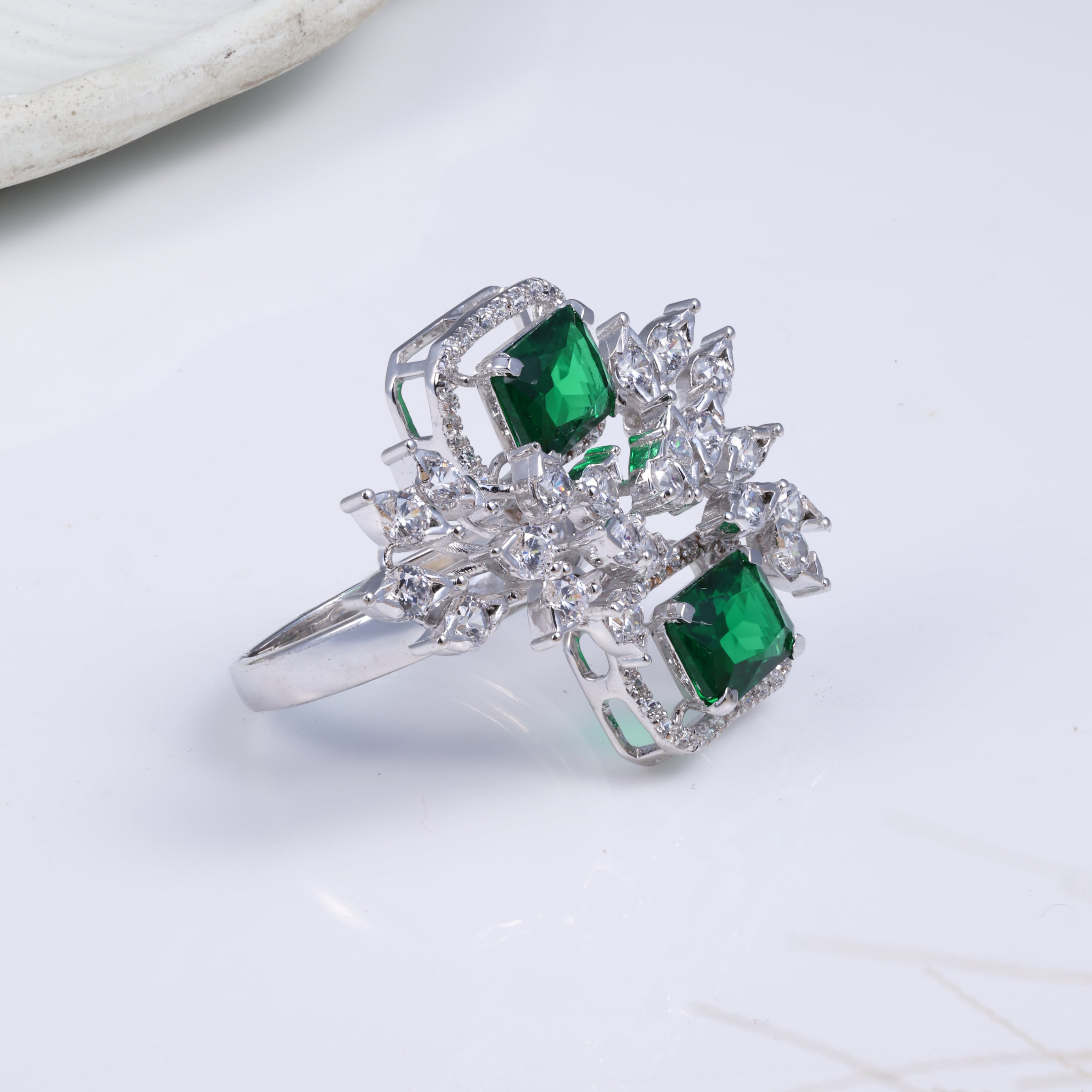 Emerald Bloom Statement Ring