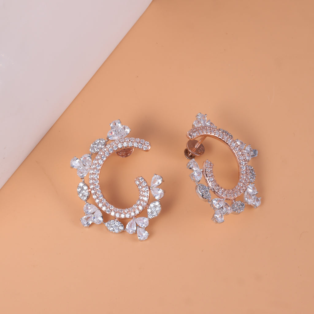 Rose Gold Floral Hoop Earrings
