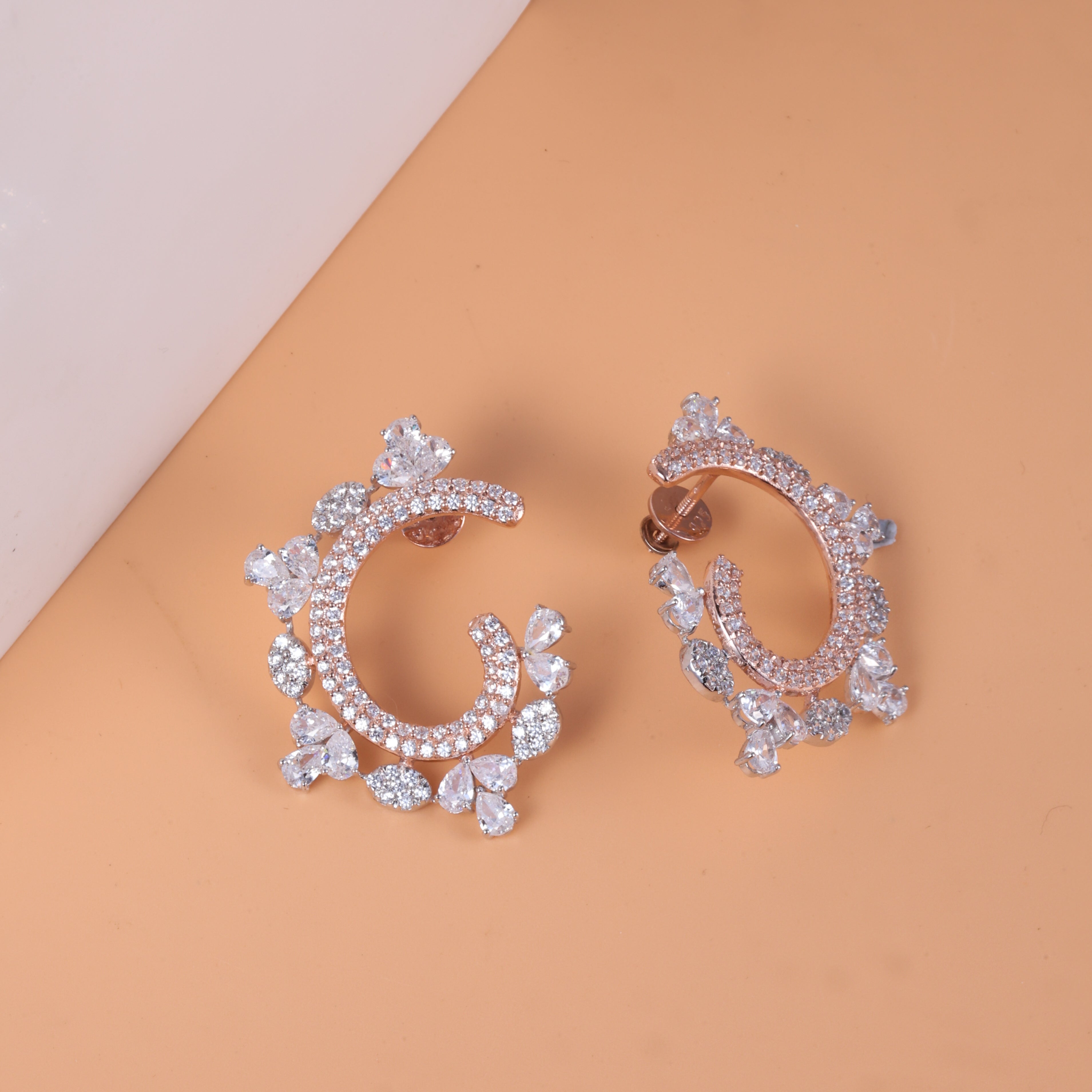 Rose Gold Floral Hoop Earrings