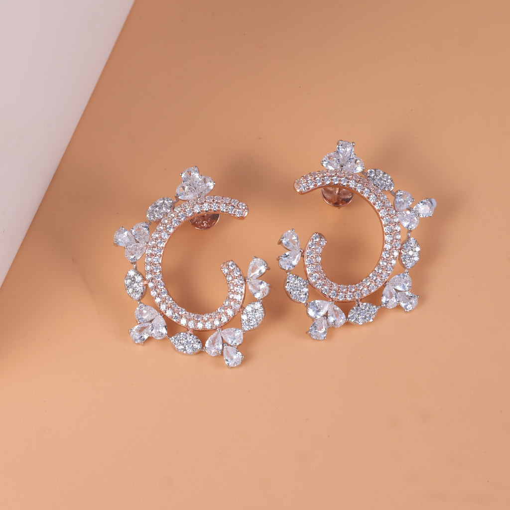 Rose Gold Floral Hoop Earrings