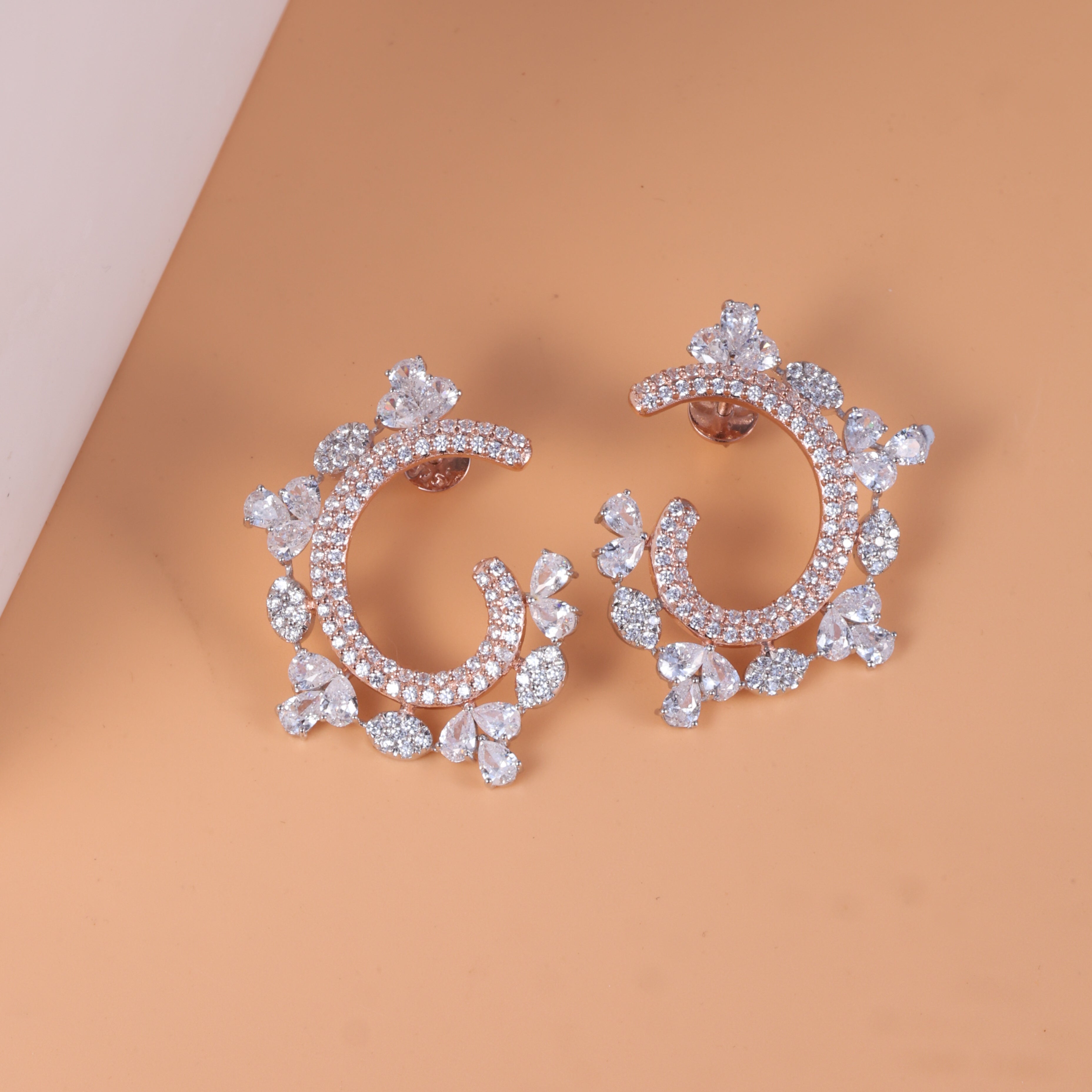 Rose Gold Floral Hoop Earrings