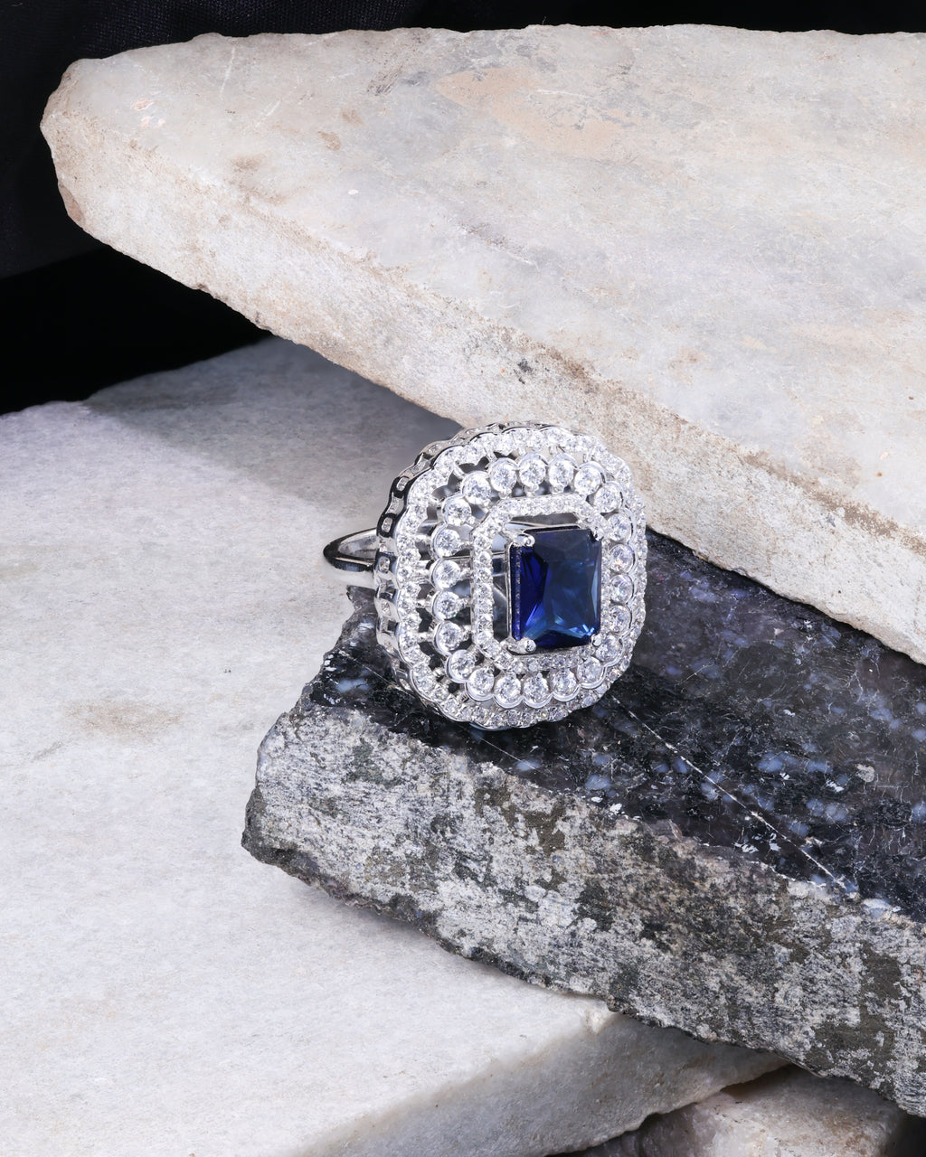 Royal Blue Halo Statement Ring