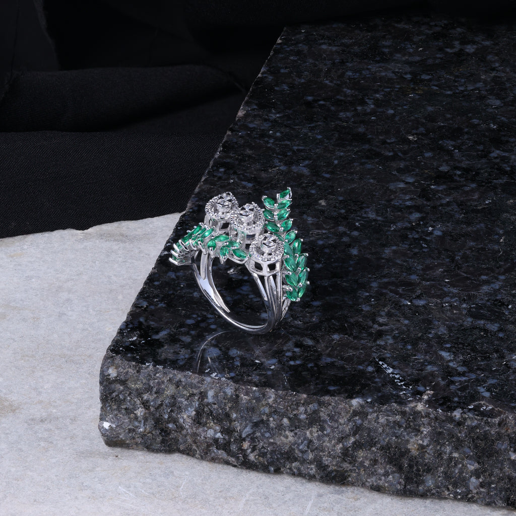 Emerald Leaf Designer Ring