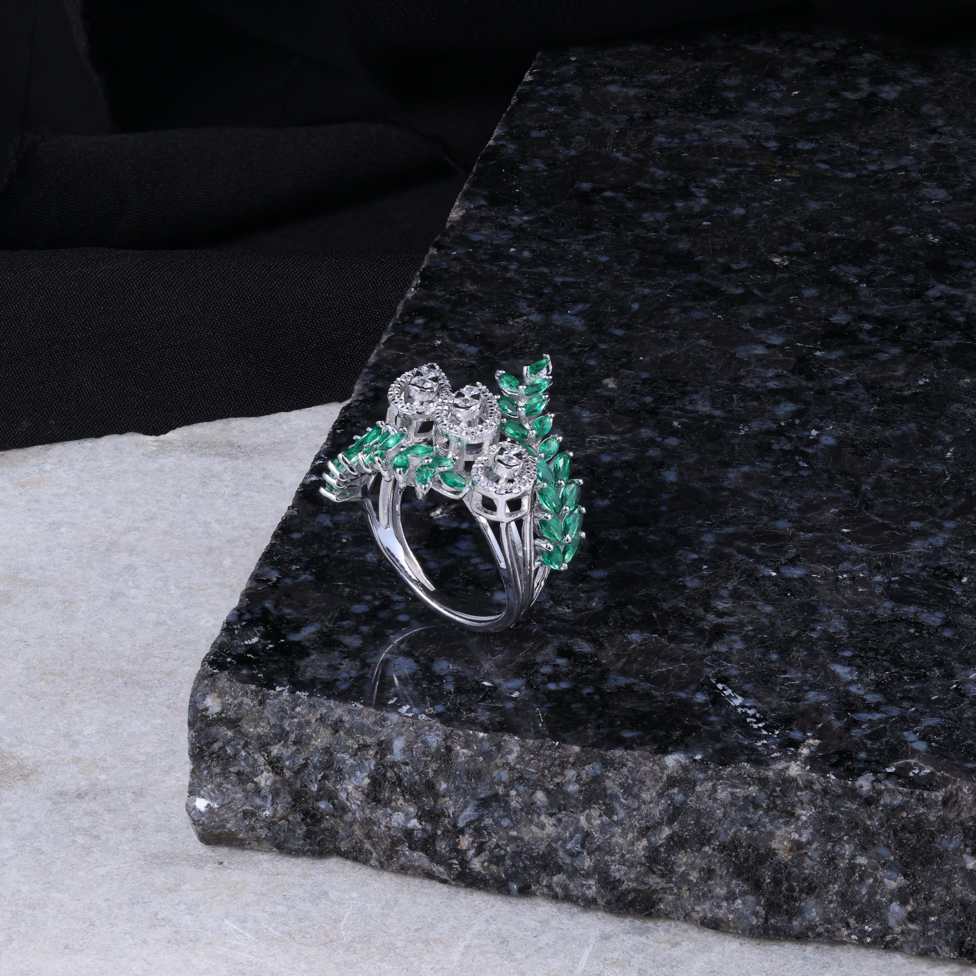 Emerald Leaf Designer Ring