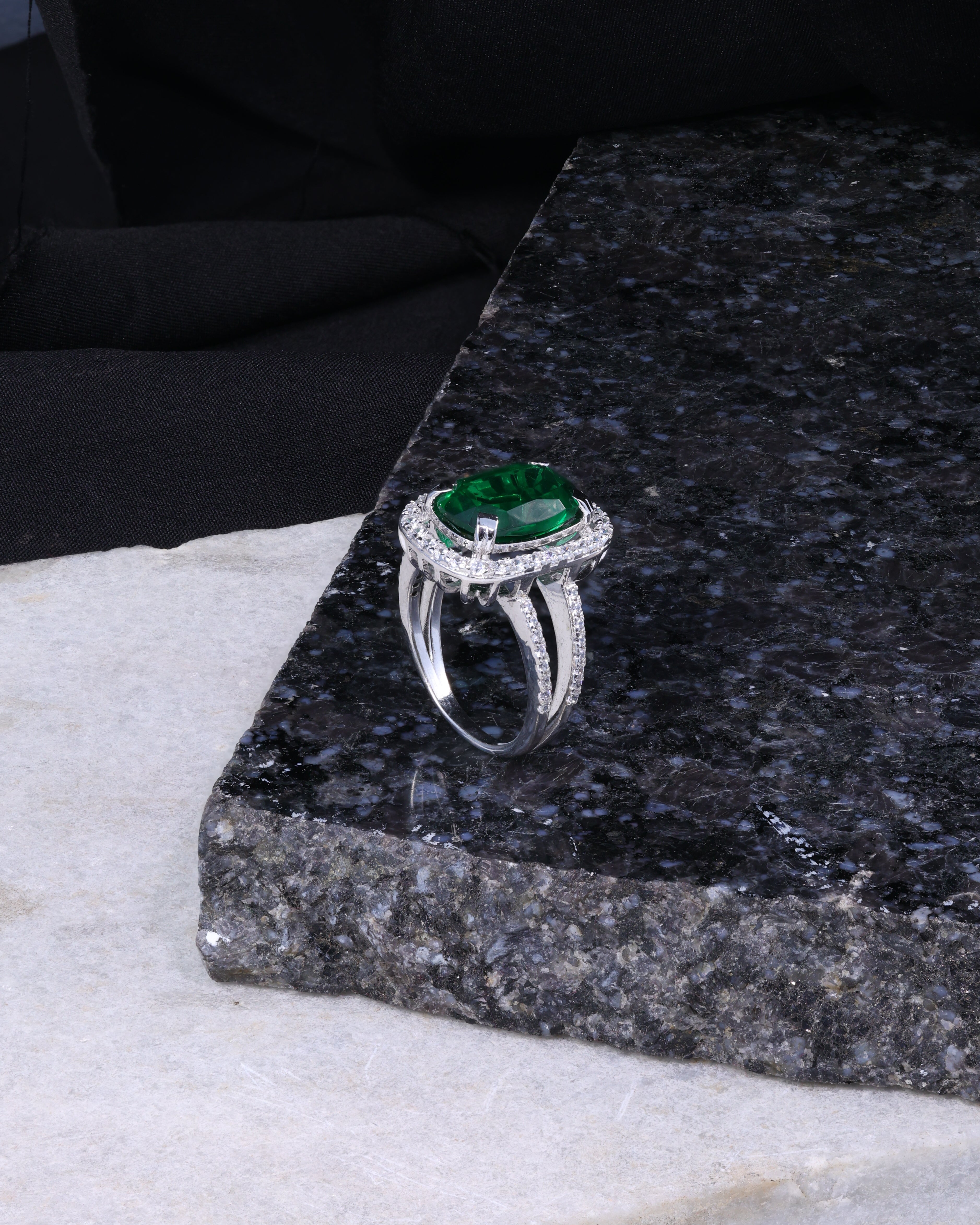 Emerald Green Halo Ring
