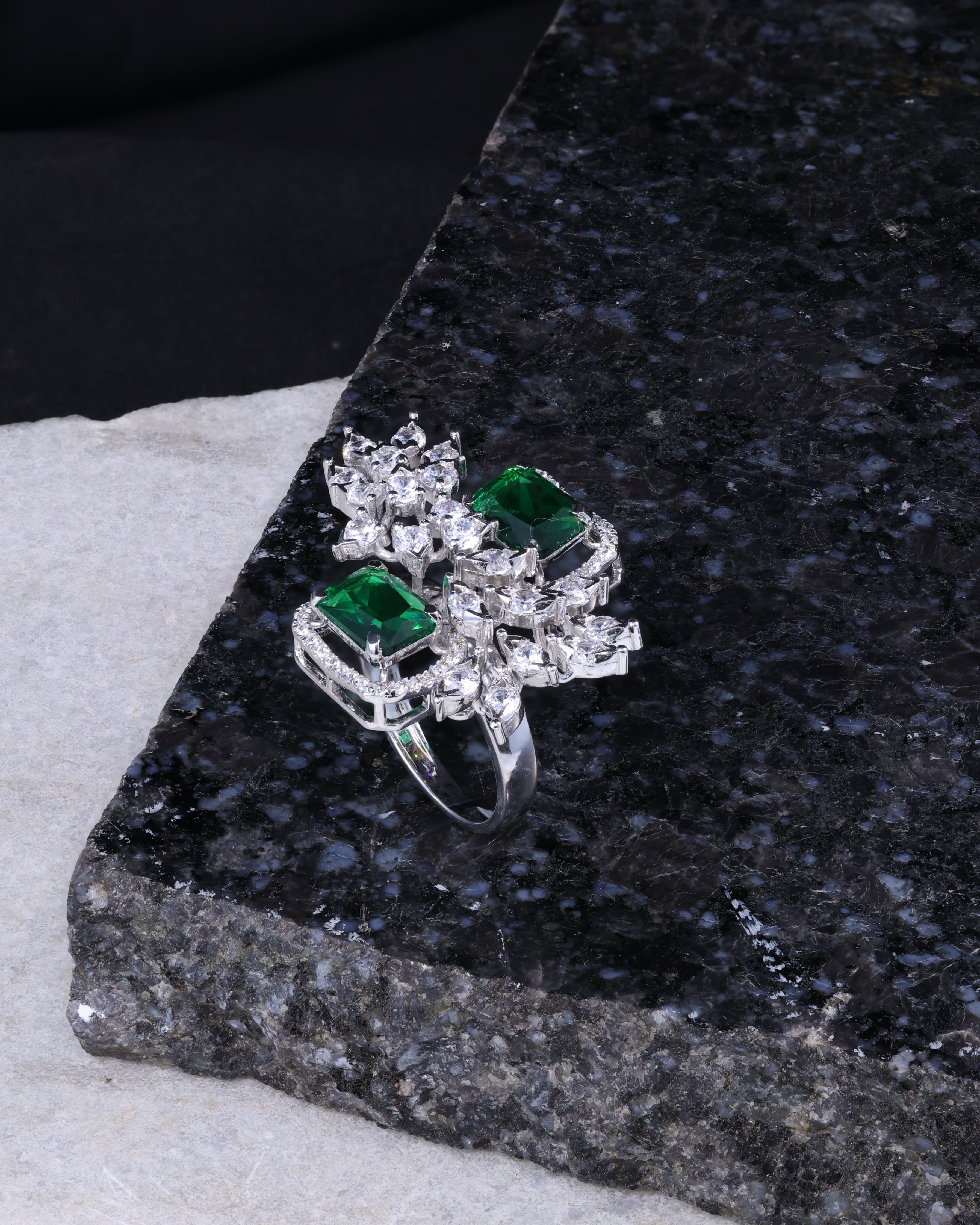 Emerald Bloom Statement Ring