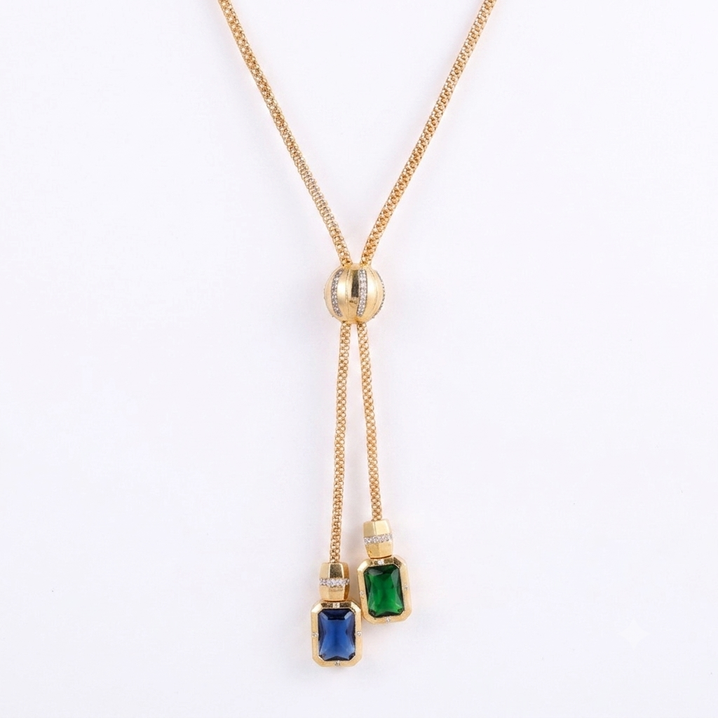 Dual Gem Drop Pendant Necklace