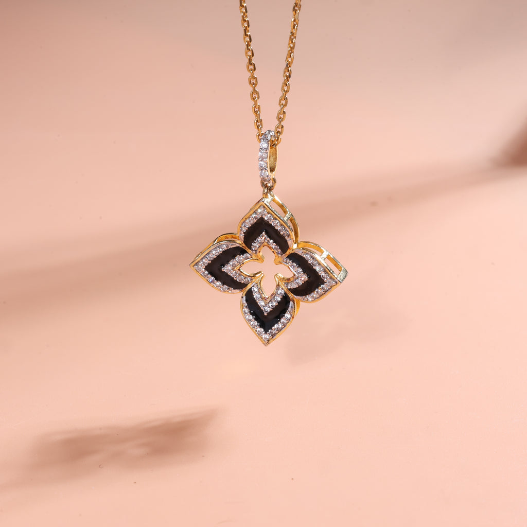 Black Floral Crystal Pendant Necklace