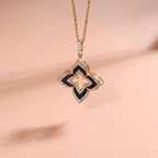 Black Floral Crystal Pendant Necklace