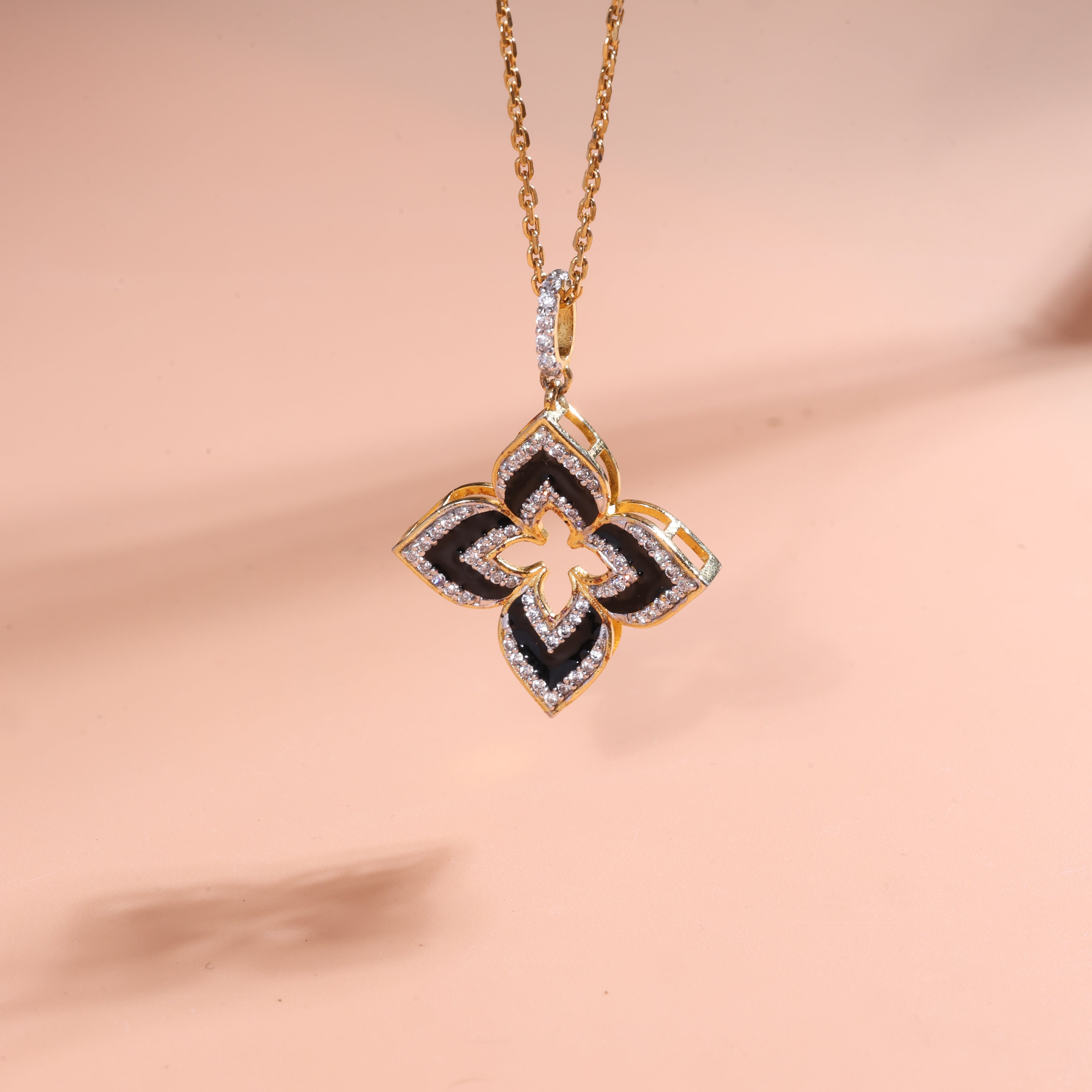 Black Floral Crystal Pendant Necklace