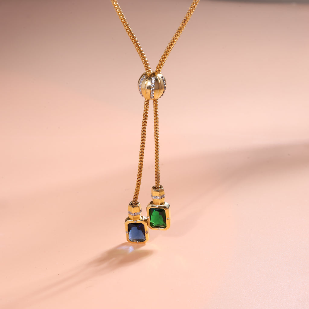 Dual Gem Drop Pendant Necklace