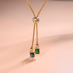 Dual Gem Drop Pendant Necklace