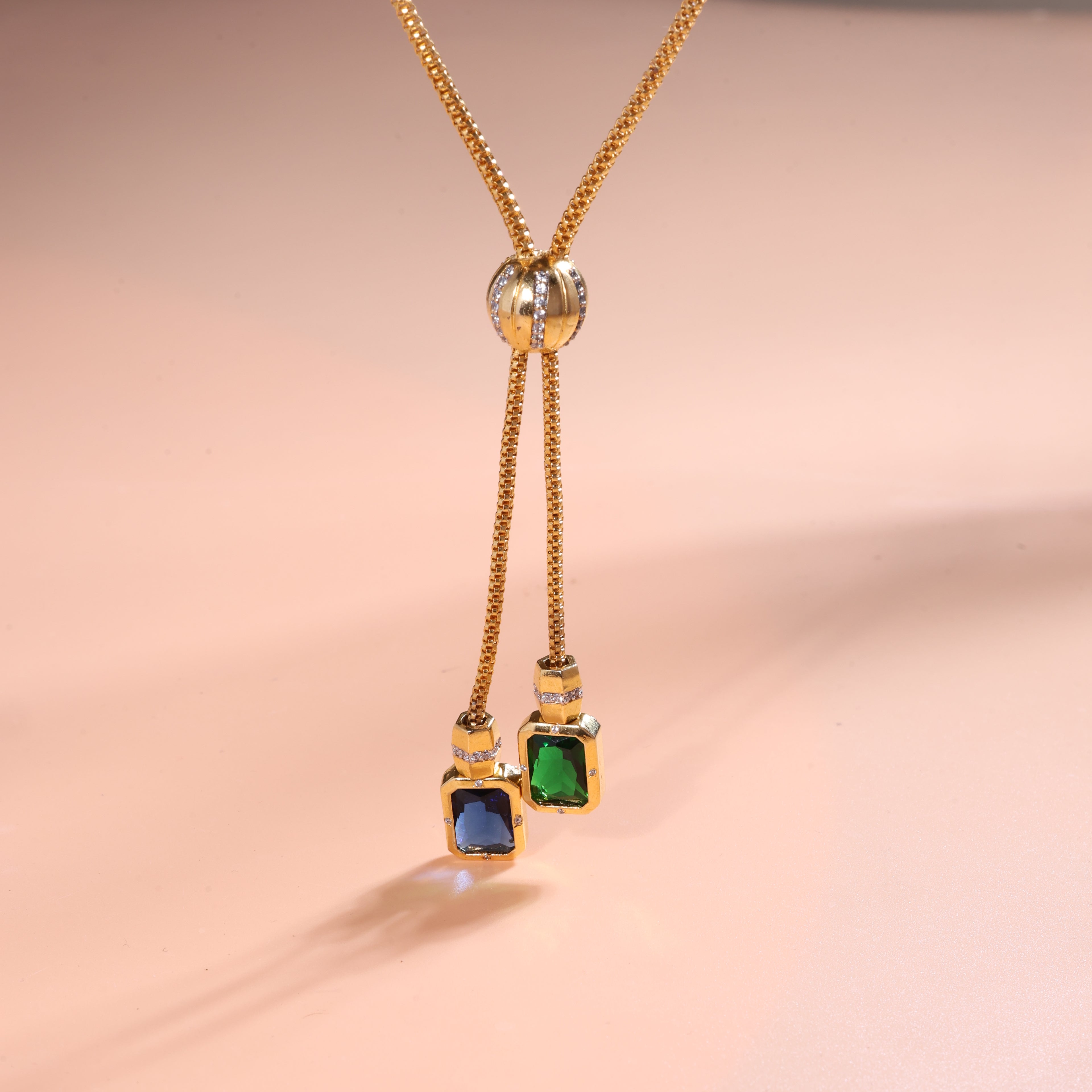 Dual Gem Drop Pendant Necklace