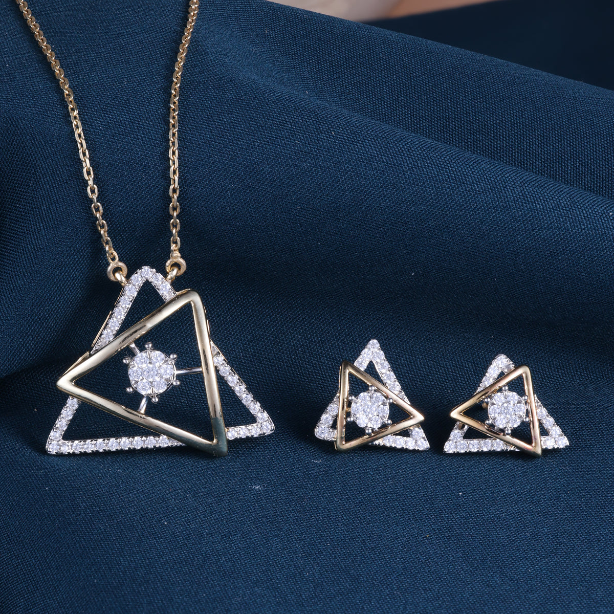 Elegant Geometric Triangle Pendant Set