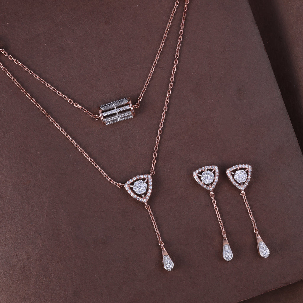 Rose Gold Triangular Elegance Pendant Set
