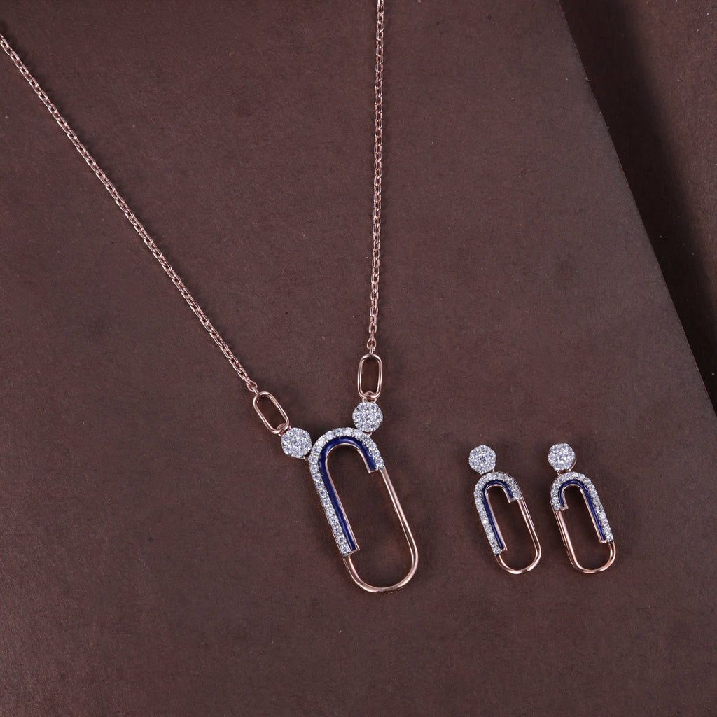 Rose Gold Blue Enamel Link Pendant Set