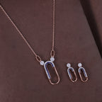 Rose Gold Blue Enamel Link Pendant Set