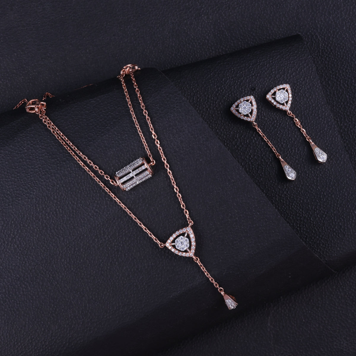 Rose Gold Triangular Elegance Pendant Set