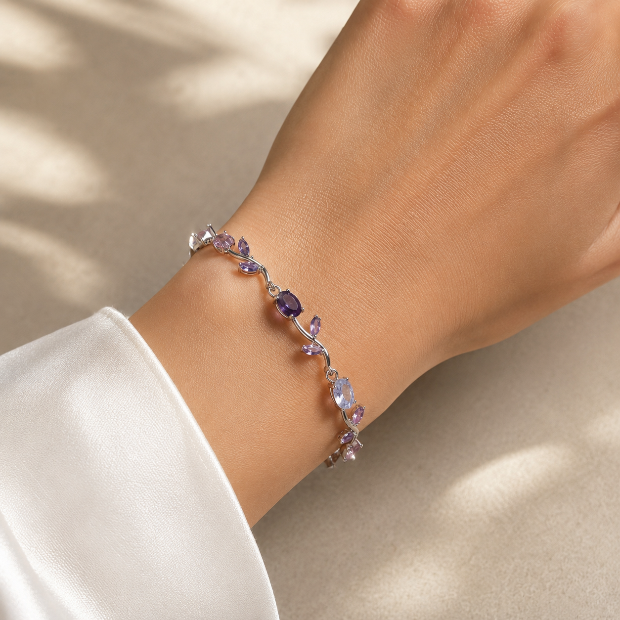Crystal Bloom Floral Silver Bracelet