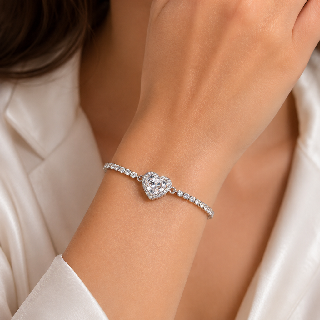 Luxury Heart Charm Silver Bracelet