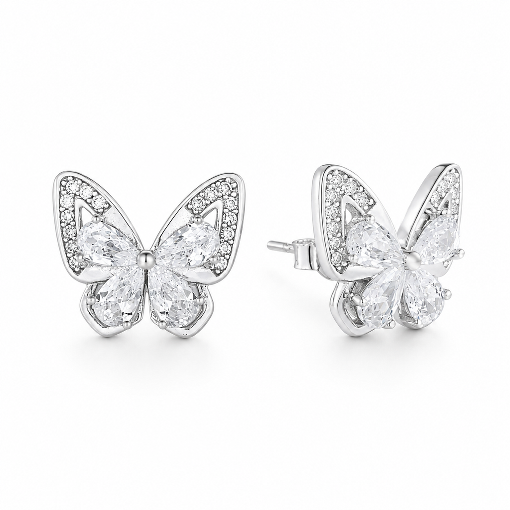Silver Butterfly Sparkle Stud Earrings