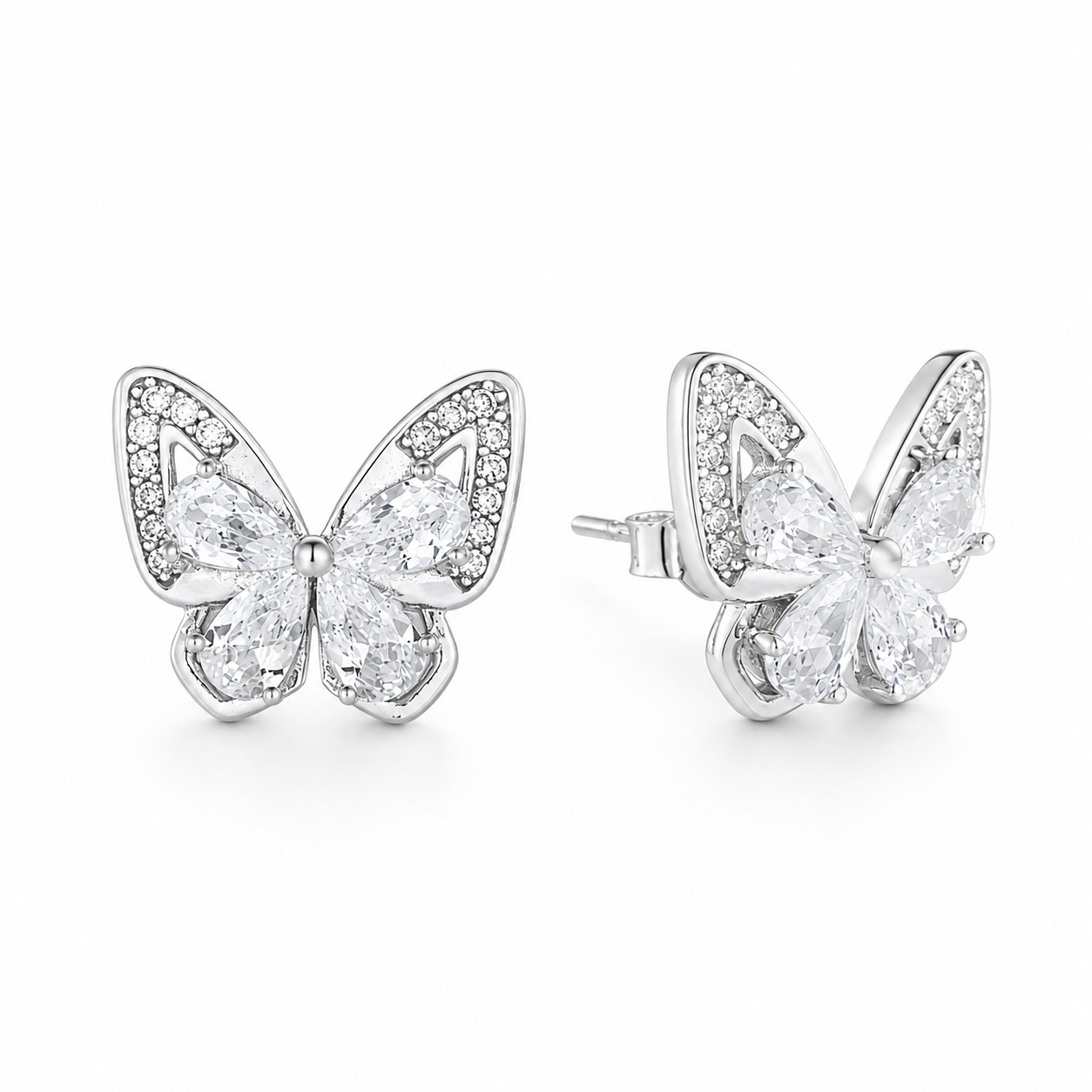 Silver Butterfly Sparkle Stud Earrings