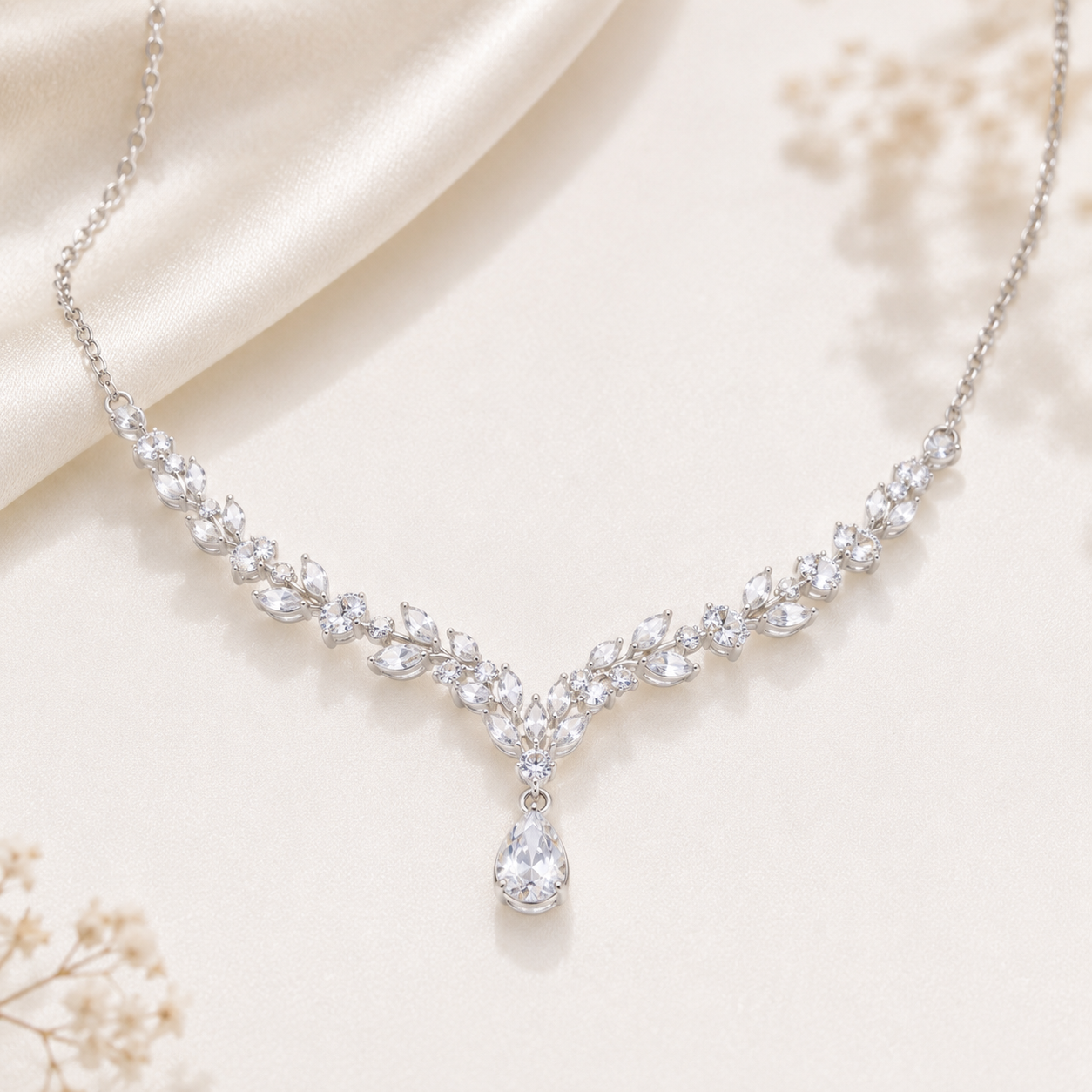 Floral Bloom Diamond Look Necklace